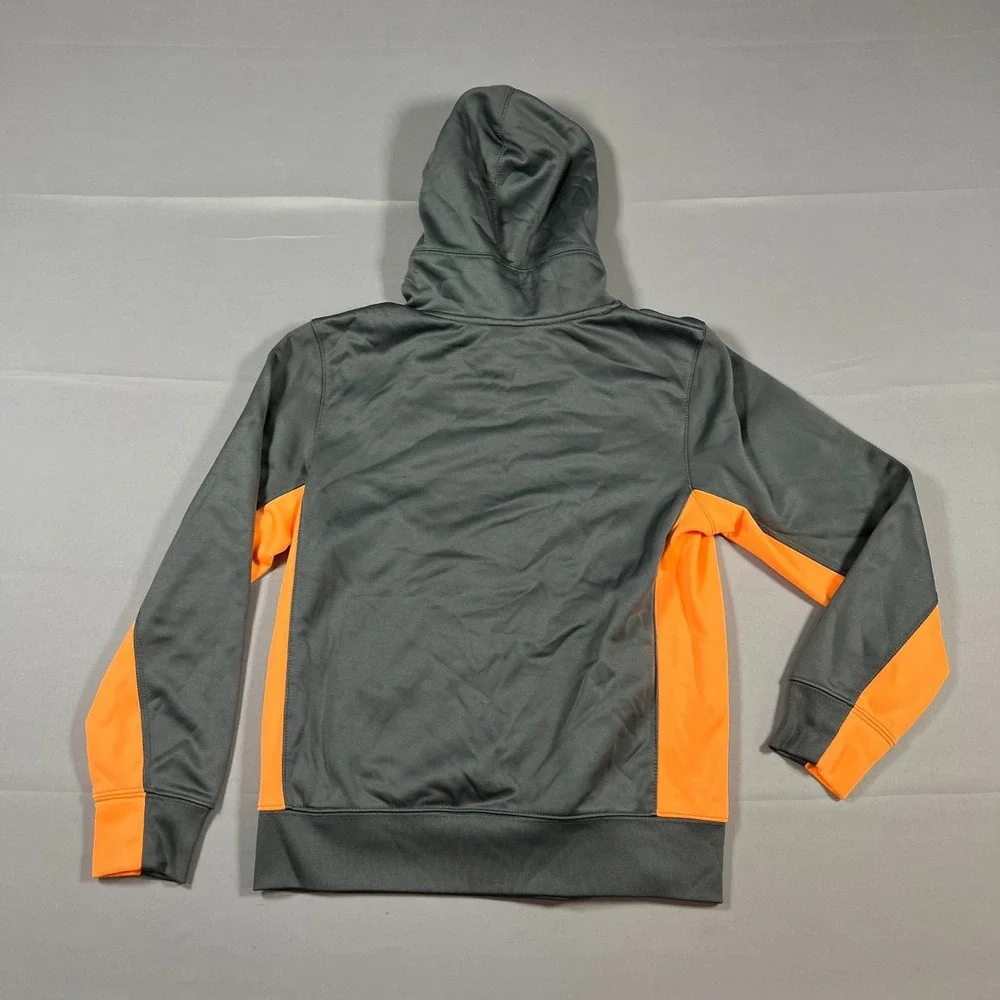 Jordan Therma Fit Hoodie Boys M 10-12 Gray Orange Jumpman Logo Kangaroo Pocket